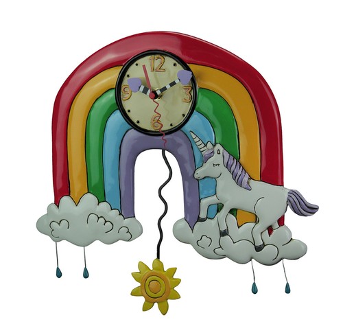 allen designs rainbows and unicorns pendulum wall clock
