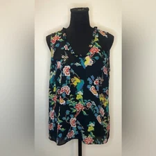 Rose&Olive- Black tank top blouse with multiple colors and Floral designs Size L