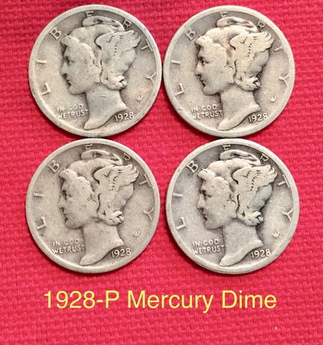 1928 (1) Mercury Dime 90% Silver From 1990 ROLL HOARD Wing Liberty 10c ...