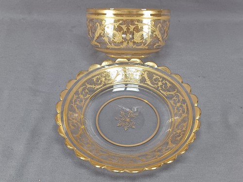 Bohemian Moser Type Engraved & Gold Art Nouveau Floral Scrollwork Finger Bowl - Picture 2 of 16