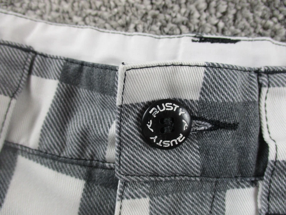 Rusty Shorts 32 W32 Cotton Grey/White Check Casual/Walk Beach - Image 4 of 4