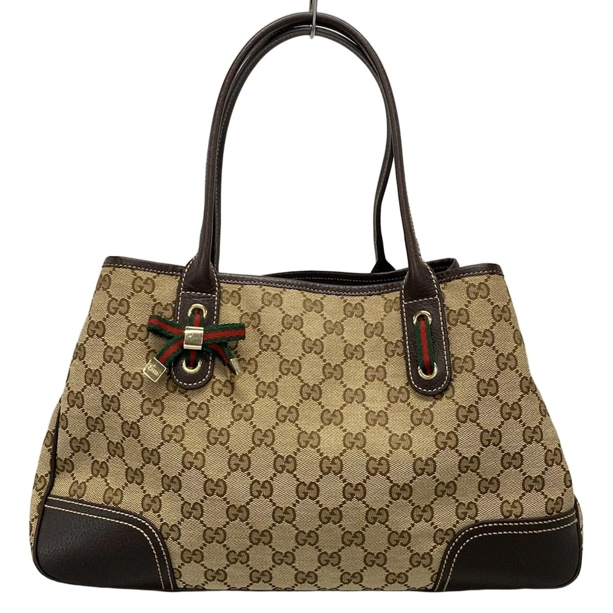 Authentique sac fourre tout GUCCI Princy 163805 beige marron foncé en cuir jacquard
