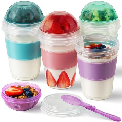 Freshmage 4 Pack 20 oz Yogurt Parfait Cups with Lids, Reusable Overnight Oats...