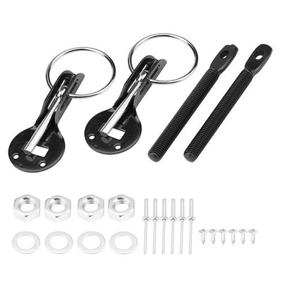Qiilu Hood Pin Lock Kit,Universal Stainless Steel Bonnet Pins Black