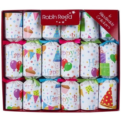 Robin Reed E6 6pc 8.5in Themed Party Crackers - Happy Birthday 42301.NOV
