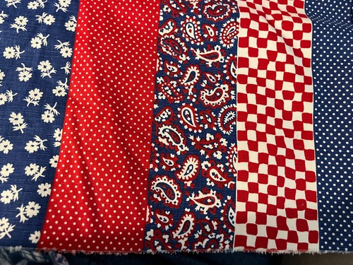 25-8-200 VTG LEON B ROSENBLATT TEXTILE FABRIC-RED,WHITE,BLUE DESIGN 35X45"COTTON - Picture 3 of 4