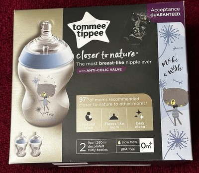 Tommee Tippee Closer to Nature Baby Bottles, Blue (9oz, 2 Count) | Slow Flow NEW