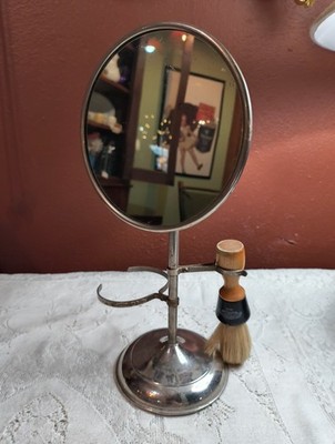 Vintage Shaving Mirror Metal With Brush And Cup Holder 
