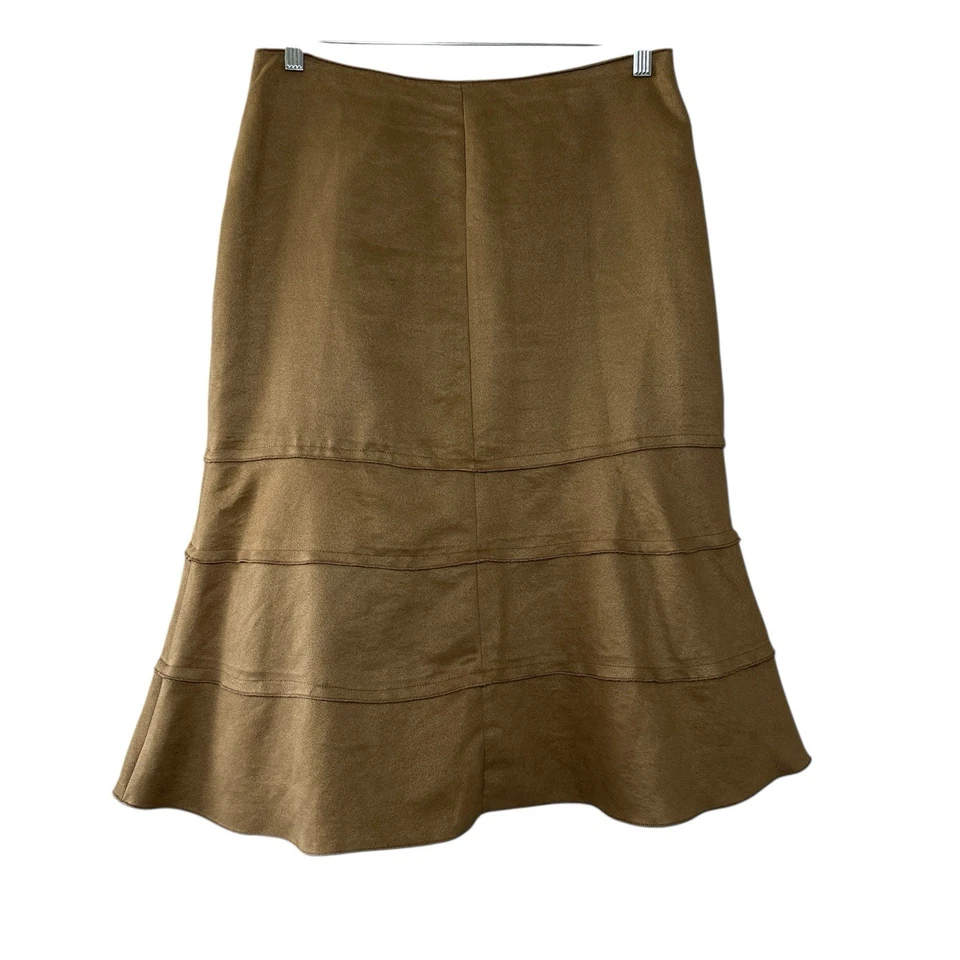 Saia Midi Bamboo Traders Feminina 8 Camelos Camurça Falsa Boho Cottagecore Outono Marrom - Imagem 2 de 4