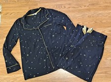 Soma Pajama Set Women's M Black Star Bright Print L/S Long Pants Retail 48