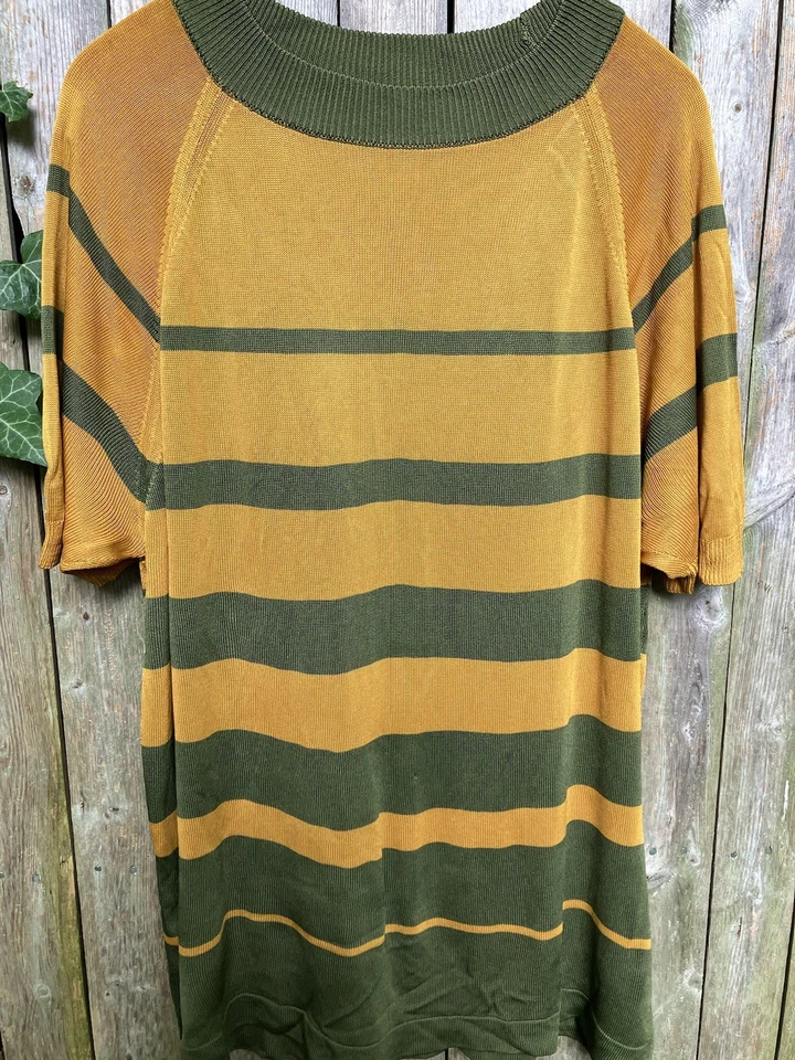 Camiseta Raglán Texturizada Acetato Verde Amarillo Años 60 Rayas 21.75"p2p EE. UU. Foto 3 de 4