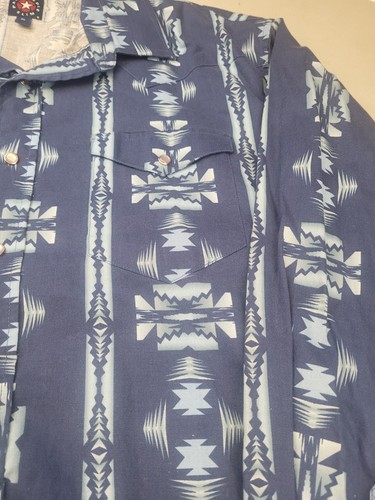 Panhandle Slim Shirt Men’s Size L Blue Southwestern Pearl Snap Long Sleeve - Picture 5 of 13