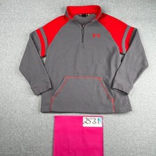 Under Armour Fleece 1/2 Zip Sweatshirt Youth Large Gray Red Long Sleeve Pullover