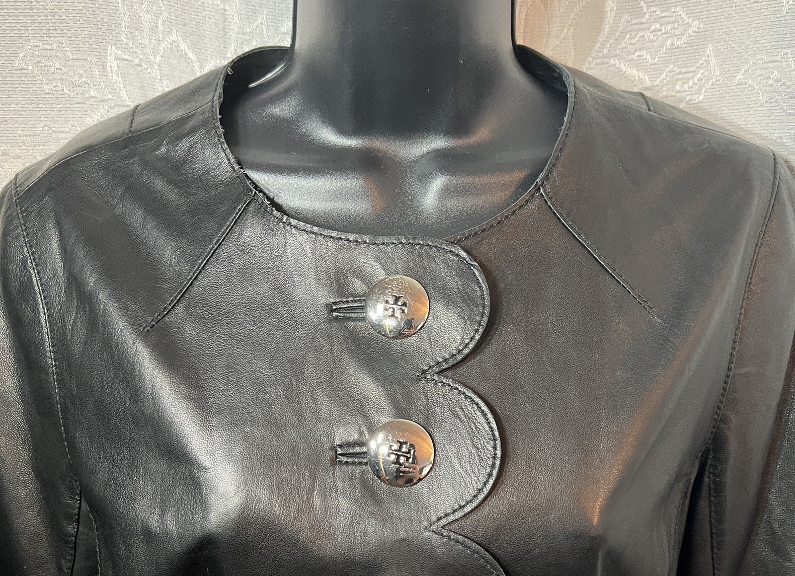 EUC $3450 Tory Burch Size 10 Black Leather Jacket image 2