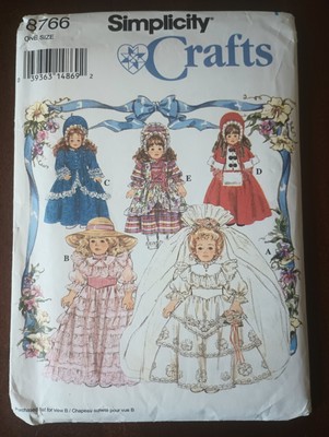 Simplicity Patterns 8766 Wedding and Fancy  Costumes 16'' or  18'' Doll UNCUT 
