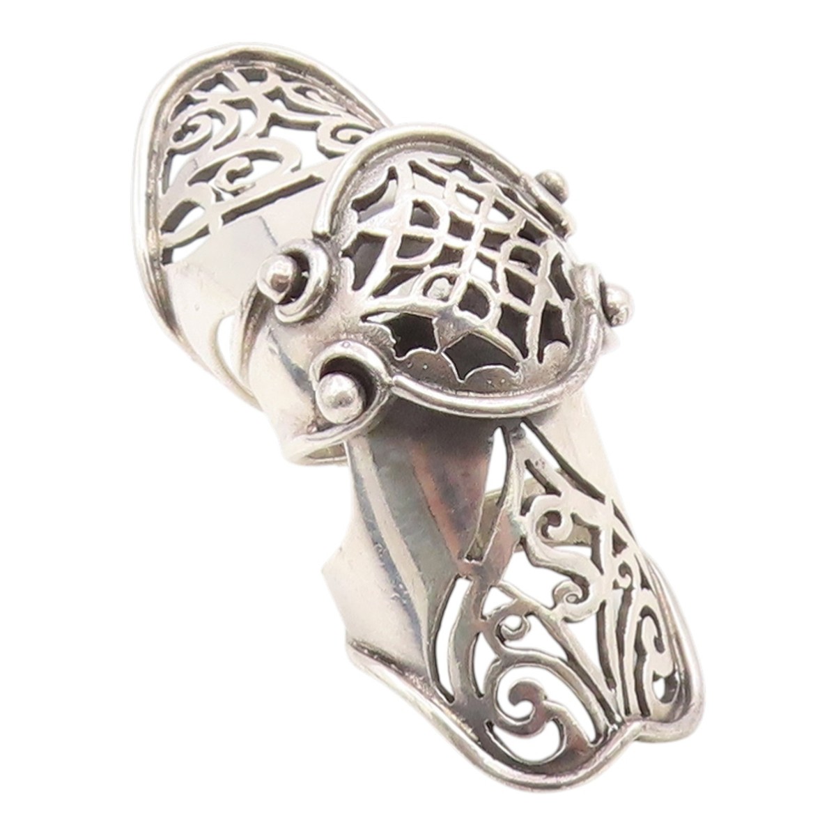 925 Sterling Silver Vintage Ring Gothic Web & Swirl Knuckle Band 
