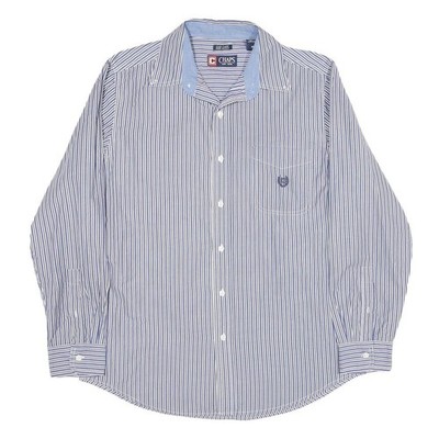 CHAPS Herren Blau-Weiß Gestreiftes Baumwollhemd M Klassisch Button-Down