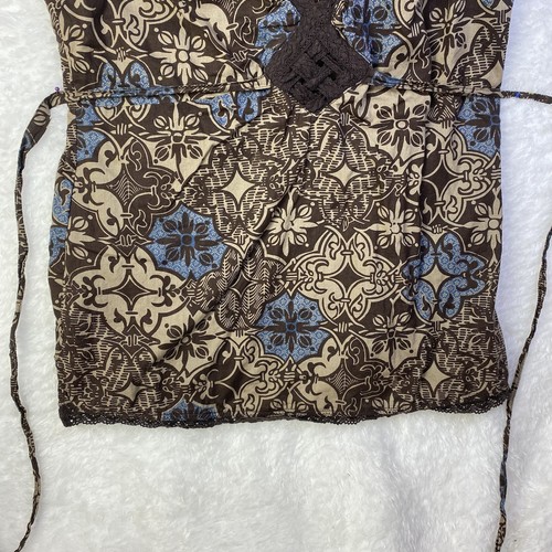 Espirit Womens XL Tank Crochet Trim Y2K Browns Blue Side Zip Up  Vintage Tieback - Picture 8 of 21