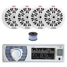 Pyle PLRMR23BTW Bluetooth MP3 Receiver, 4x 6.5" 200W Marine Speakers, Wire
