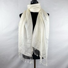 100 Pashmina Off-White Large Classic Fringe Scarf 28  X 72  