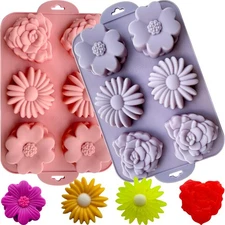 2 Pack Flower Cake Silicone Mold for Baking, 6 Cavity 3D Daisy Flower Cake Pans 