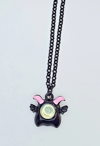 Monster Pendant Necklace with Vintage Uranium Glass Glow Cabochon Goth Jewelry - Picture 8 of 14