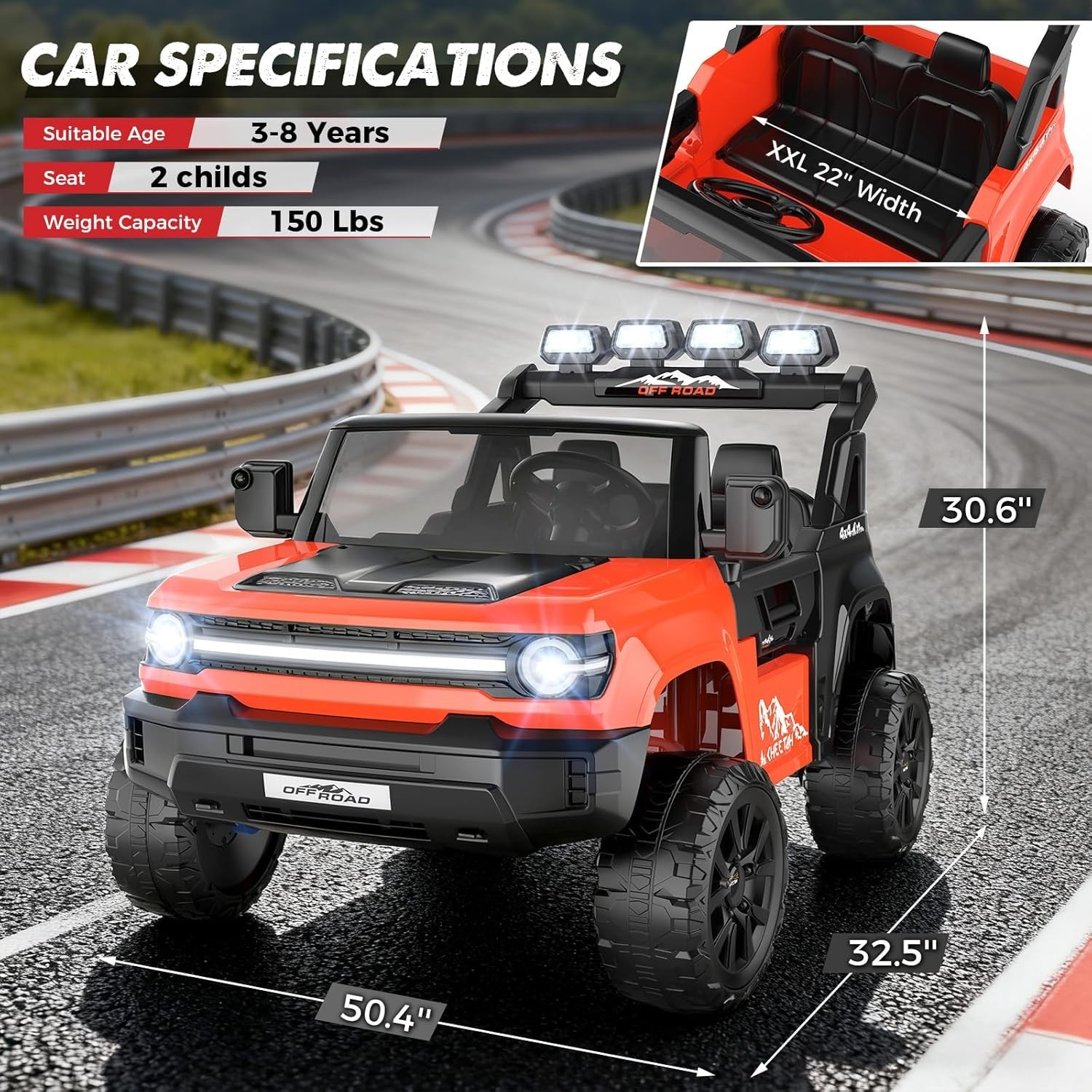 24V 2 Seater Ride on Toys for Big Kids Electric Car w/Remote Control, LED Lights