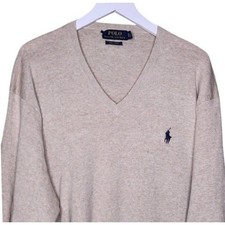 Men's Cream Pullover Sweater Polo Ralph Lauren Pima Cotton Ribb Cuffs/Hem XL