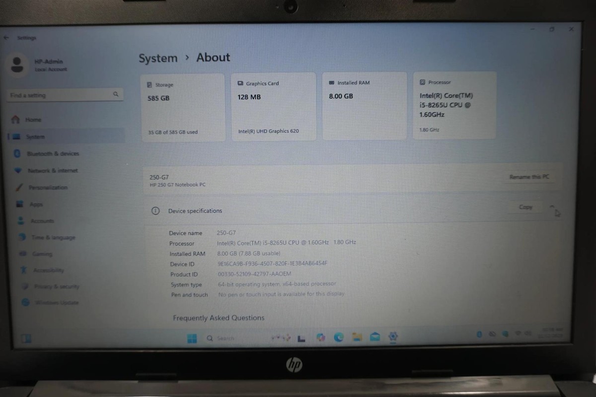 HP 250 G7 Intel Core i5-8265U 1.6GHz 8GB 128GB & 500GB Laptop | eBay