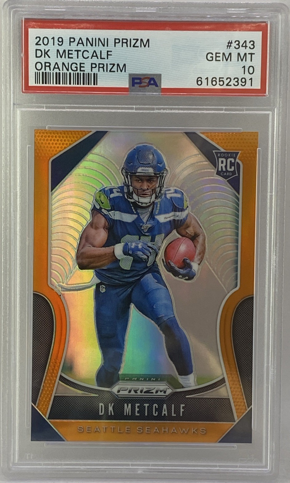 DK METCALF 2019 PANINI PRIZM ROOKIE ORANGE SEAHAWKS RC #/249 PSA 10 SEAHAWKS SP