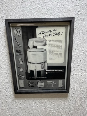 #ad 1940s Universal 2 Speed Washer Print Ad Wood Frame Photo In Resin 11x14 $39.95