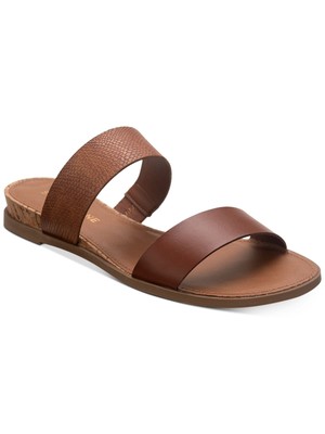 SUN STONE Womens Brown Easten Round Toe Wedge Slip On Slide Sandals 8.5 M