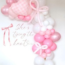 She's Tying The Knot Decal - Bachelorette Pink Bow Sign Decor Decal, Bridal S...