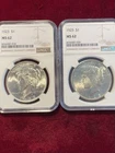1923 & 1925 BRILLIANT UNC PEACE SILVER DOLLARS, each a matching NGC MS62
