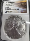 2021 $1 AMERICAN SILVER EAGLE NGC MS70 U.S. STATE SERIES NORTH DAKOTA LABEL T2
