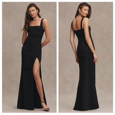 Anthropologie BHLDN Dress Blake Square-Neck Stretch Crepe Maxi in Black