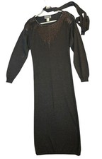 VTG Moonglow Full Length Knit Beaded Sweater Dress Size S Black Long Sleeve Tie