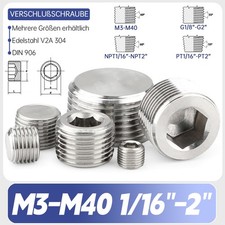 Verschlußschraube DIN906 Verschlussstopfen Blindstopfen Edelstahl 1/16"-2" M3-40