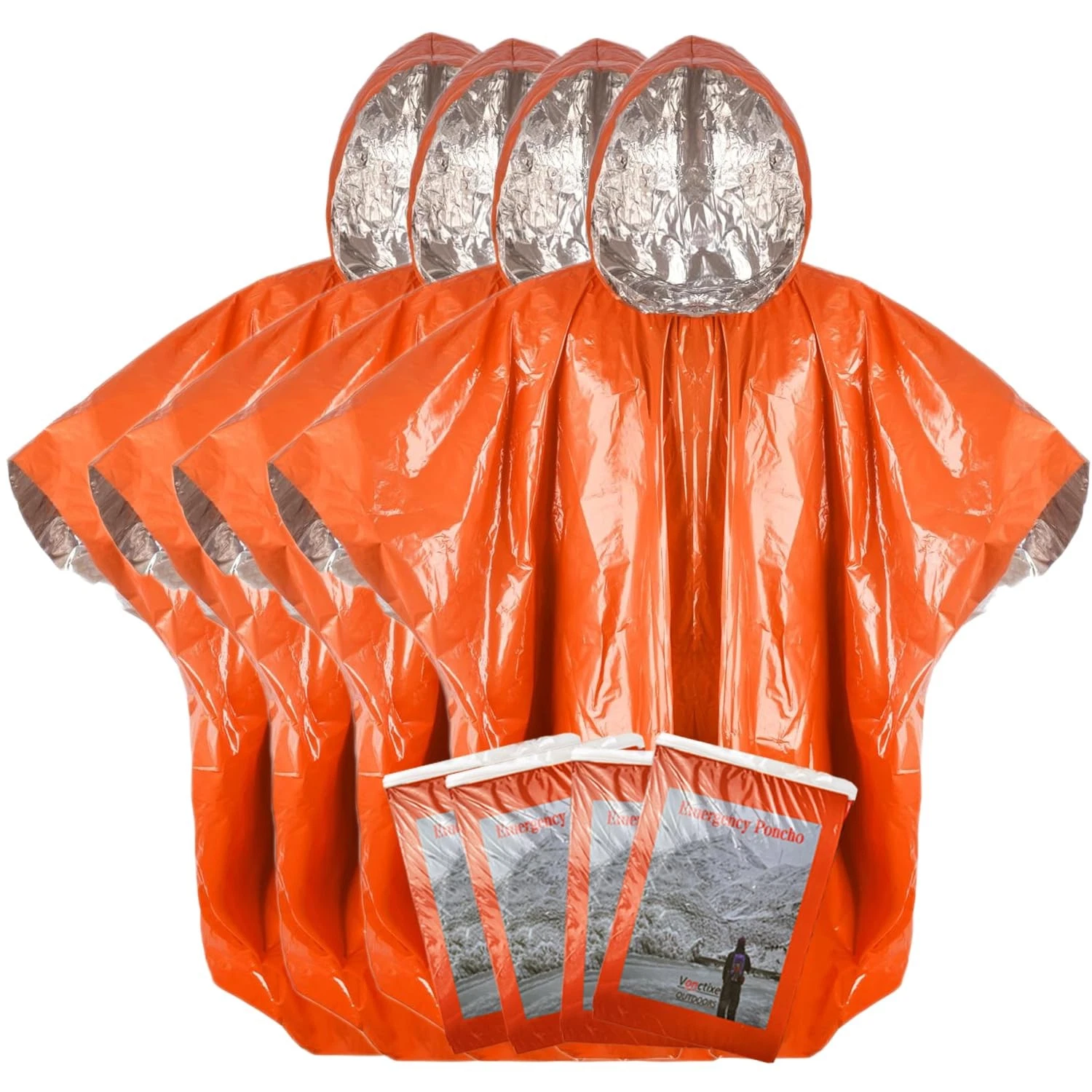 Emergency Rain Poncho 4 Pack - Thermal Survival Blankets for Hiking, Camping