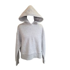 Zara Gray Cropped Hoodie Women  s Medium Pullover Long Sleeve Casual Sweatshirt