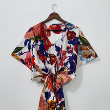 Indian White Floral Handmade Cotton Kaftan Maxi Dress Women's Clothing Gown US