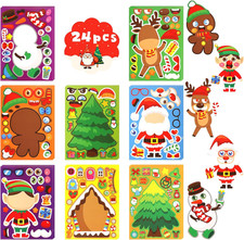 24 Sheets Christmas Party Favors Craft DIY Santa Snowman Face Stickers Make Your