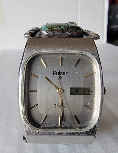 Vtg Pulsar Alarm Quartz Watch Cool Torquoirse Band, New Battery.