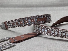 vintage Y2K brown RHINESTONE studded 40 cowboy WESTERN buckle belt LACE