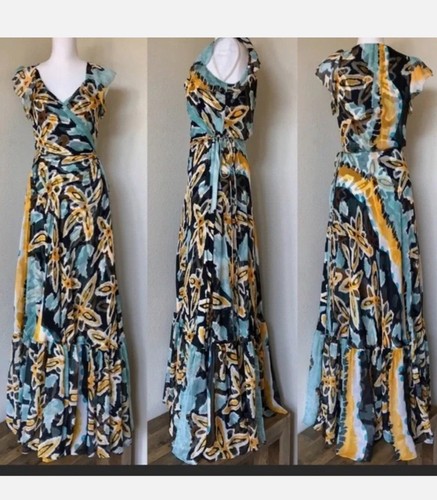 DIANE VON FURSTENBERG XS MAUPITI FIGI FLOWER 100% SILK GOWN MAXI WRAP DRESS - Picture 4 of 7