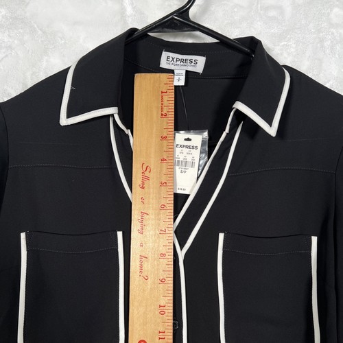 EXPRESS THE PORTOFINO SHIRT BLACK BUTTON DOWN SHIRT WITH WHITE PIPING. Small - Picture 7 of 13