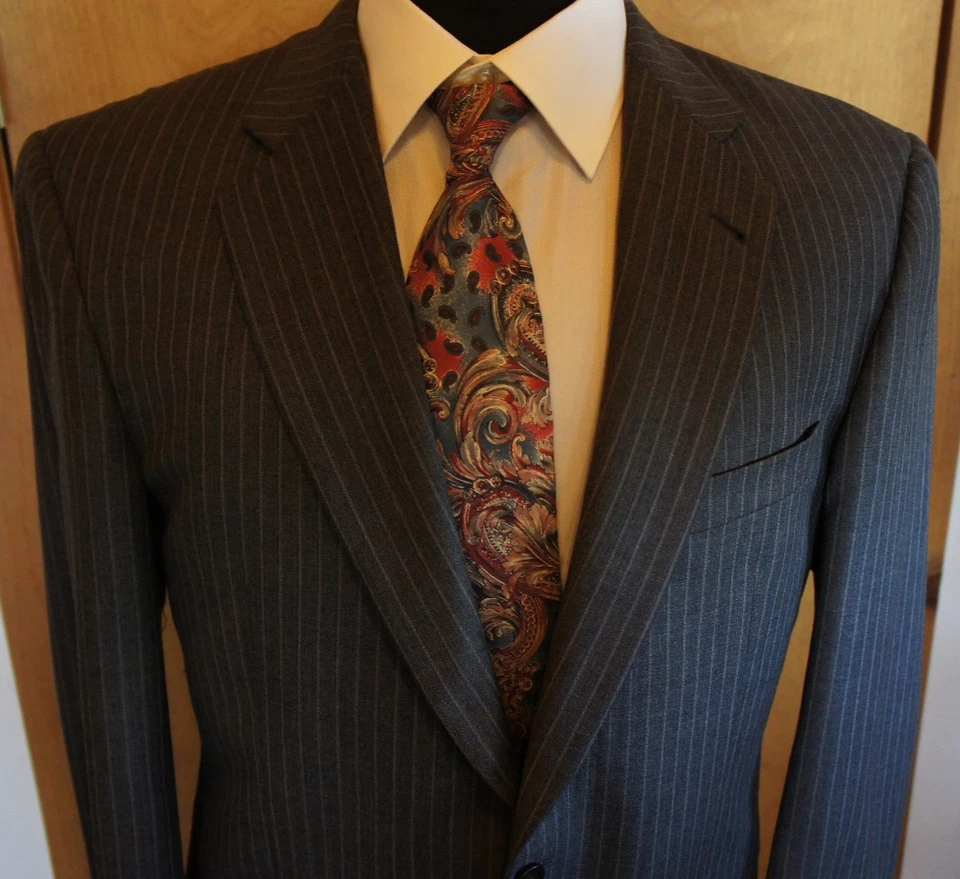 BURBERRY London 2 кнопки серый в тонкую полоску шерсти костюм куртка сделано в США размер 41 R - Изображение 4 из 4