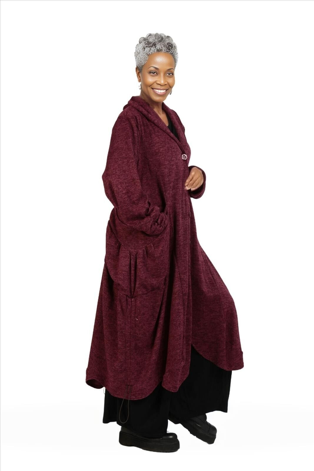 AKH Fashion leichter Jersey Ballonmantel Lagenlook SILVIA beere 42 44 46 48 NEU