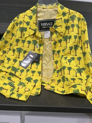 NWT Gianni Versace Jeans Couture Yellow Jacket Palm Tree SUN CROPPED JACKET  M