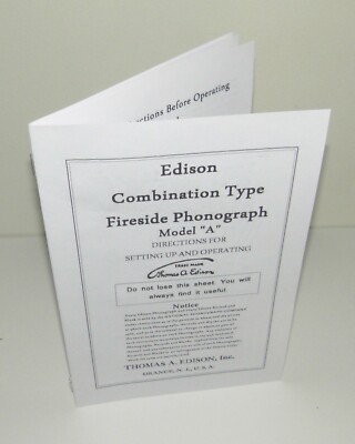 Edison Fireside Phonograph Instruction Manual Reproduction